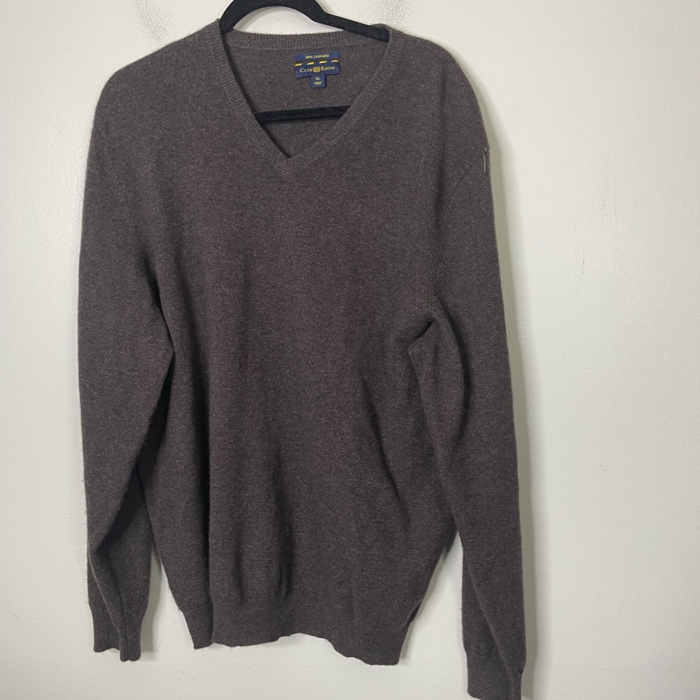 Club Room Heather Brown Men’s 100% cashmere v neck pullover sweater XL